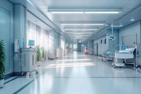 Interior of a hospital corridor. 3d rendering, 3d illustration.の素材