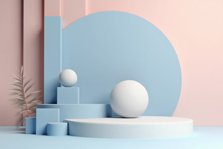 Minimalist abstract background, primitive geometrical figures, pastel colors, 3D renderの素材
