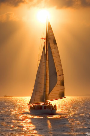 Sailing boat in the sea at sunset. Yachting.の素材