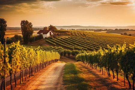 Vineyard in Tuscany, Italy. Rural landscape at sunset.の素材