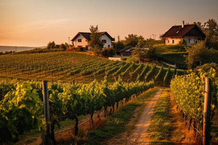 Landscape of Champagne vineyard in France at sunset, Chianti regionの素材