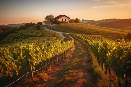 Vineyard in Tuscany, Italy. Rural landscape at sunset.の素材