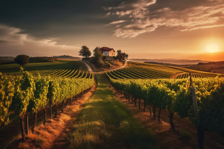 Vineyards in Tuscany, Italy at sunset. Rural landscapeの素材