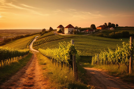 Sunset over vineyards in South Bohemia, Czech Republic.の素材