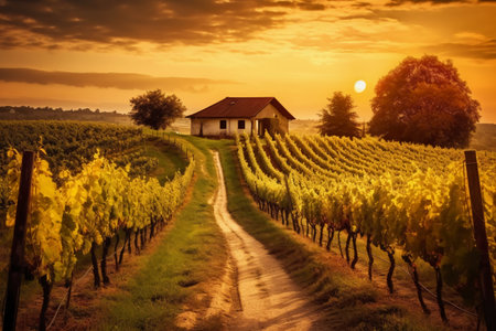 Vineyards in Tuscany at sunset, Italy, Europeの素材