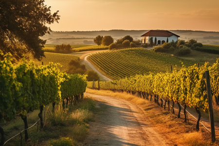 Vineyards in Tuscany, Italy. Rural landscape at sunset.の素材