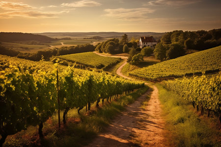 Vineyards at sunset in Chianti, Tuscany, Italyの素材