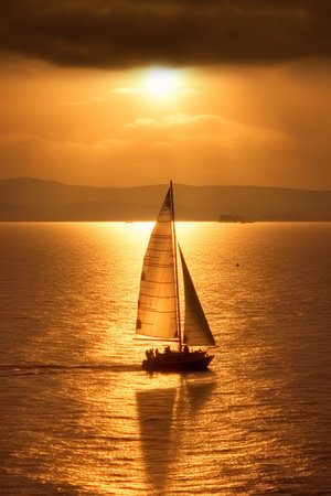Sailboat at sunset on the Adriatic Sea in Croatiaの素材