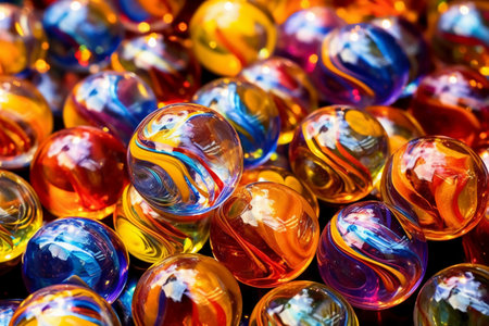 Colorful glass marbles for sale at a market in France.の素材