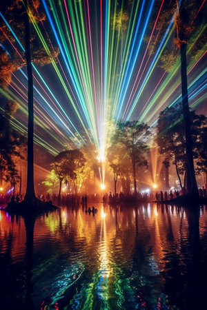colorful light show in the park at night, beautiful photo digital pictureの素材