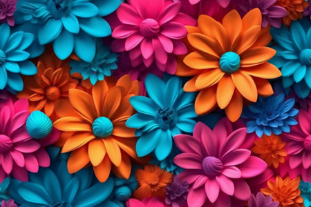 Colorful paper flowers background. 3d rendering, 3d illustration.の素材
