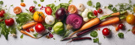 Fresh vegetables on a white background. The concept of healthy eating.の素材
