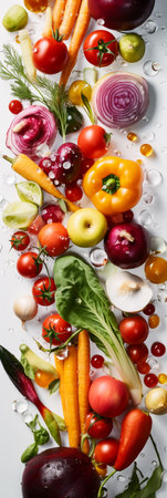 Healthy food background. Assorted fresh vegetables on white background. Top view.の素材