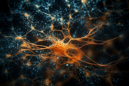 3d illustration of neuron cell with neurons and nervous system, computer generated abstract backgroundの素材