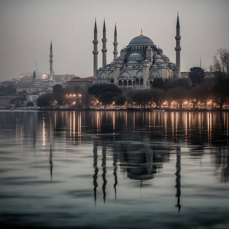 Blue Mosque in Istanbul, Turkey. Reflection in the water.の素材