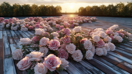 Beautiful pink roses in the garden at sunset. 3d renderingの素材