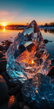 Ice on the shore of Lake Baikal at sunset, Siberia, Russiaの素材
