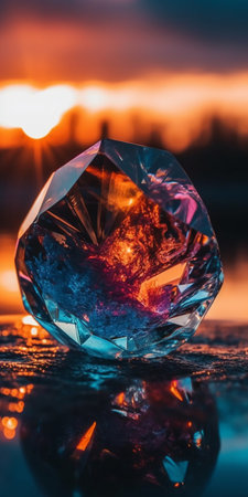 crystal ball on the background of a beautiful sunset. close-upの素材