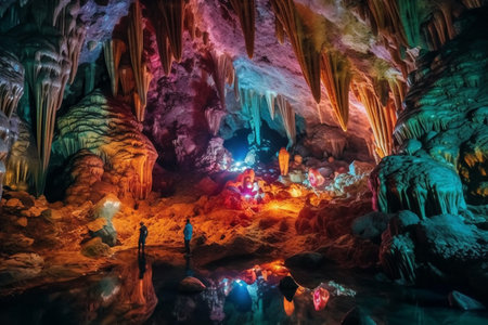 Cave with stalactites and stalagmites in Thailandの素材
