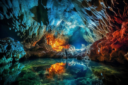 Cave with clear water and stalactites. 3d renderingの素材