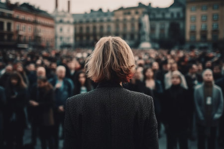 People gather outside Gucci fashion show building for Milan Women's Fashion Week in Milan.の素材
