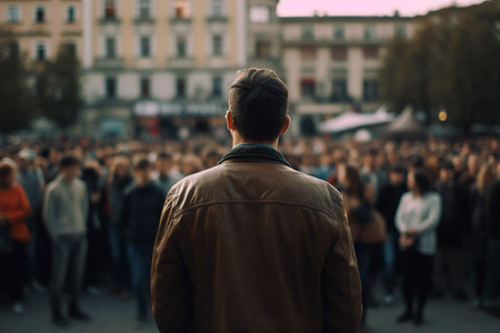 Crowd of people at a music festival in the city centre.の素材