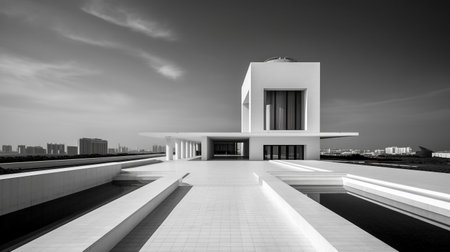 Modern architecture in the city, black and white. 3D renderingの素材