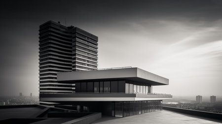 Modern office building on the top of the city. Mixed media.の素材