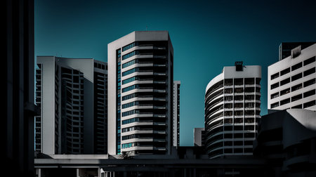 Cityscape of modern buildings in the city. Black and white.の素材