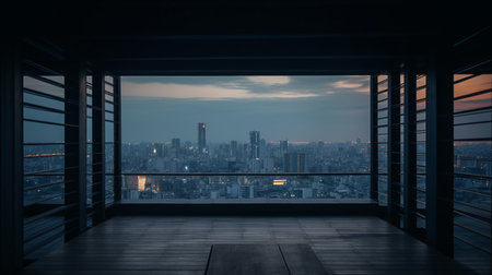 Empty room interior with city view in the background. 3D Renderingの素材