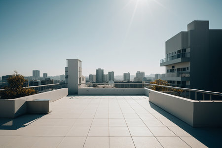 Panoramic view of the city from the rooftop of the buildingの素材