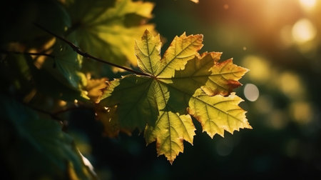 Autumn maple leaves in the sunlight. Selective focus. Nature.の素材