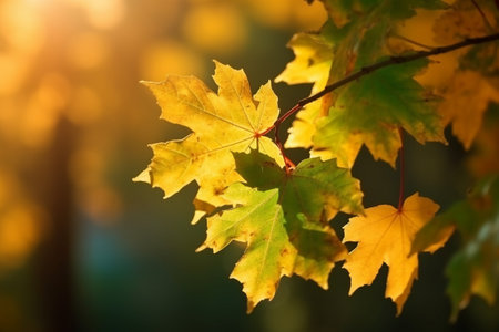 Autumn maple leaves in sunlight. Beautiful natural background. Fall season.の素材