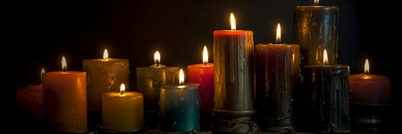 Burning candles on a dark background. Shallow depth of field.の素材
