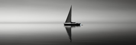 Sailing yacht in the sea. Black and white panorama.の素材