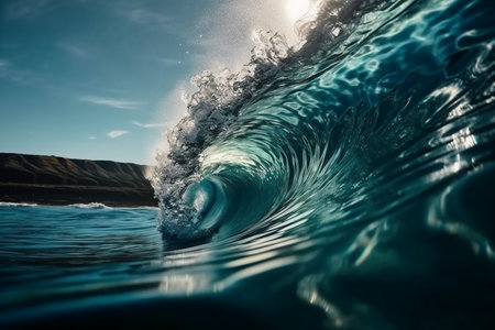 Surfing ocean wave on a sunny day. 3D Renderingの素材