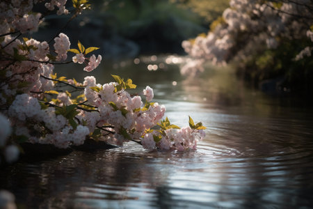 cherry blossom in japanese garden at spring time.の素材
