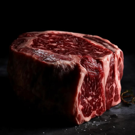 Raw fresh marbled beef steak on a black background. Selective focus.の素材