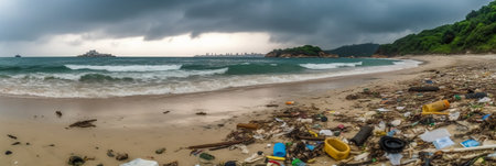 Panoramic view of Garbage on the beach in Thailand.の素材