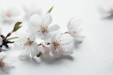 Cherry blossom branch on white background. Shallow DOFの素材