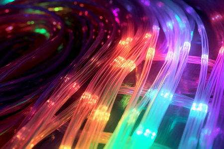 fiber optical network cable, abstract computer generated background, 3D renderingの素材