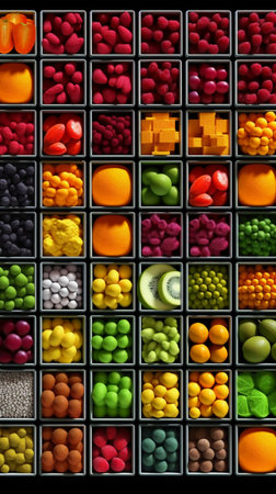 Variety of candies in a box as a background. Top view.の素材