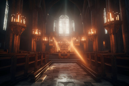 Interior of the gothic cathedral. 3D rendering.の素材