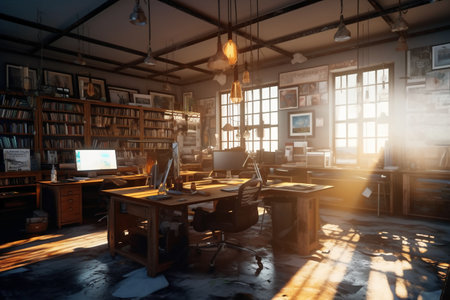 Working place in the office. Workplace in a loft style. Modern interior.の素材