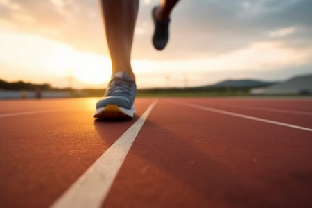 Runner athlete running on racetrack. woman fitness jogging workout wellness concept.の素材