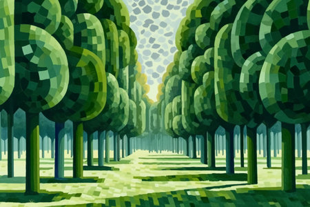 Trees in the park. Vector illustration of a green forest.の素材