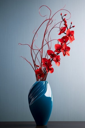 Bouquet of red orchids in a blue vaseの素材
