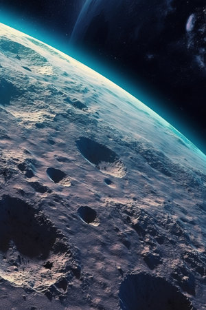 View of the planet Earth from space during a sunrise. 3D renderingの素材