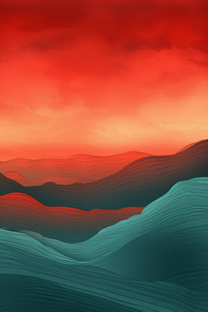 Abstract landscape background with wavy lines and mountains. Vector illustration.の素材
