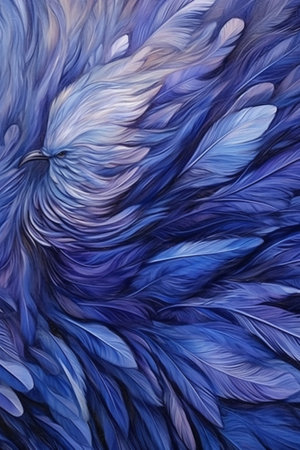 Blue and purple feathers as a background. Close-up image.の素材